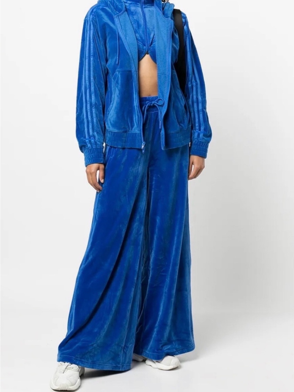 Jeremy Scott  Adidas Electric Blue Velour Wide-Leg Track Pants